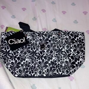 Black and White Floral insulated Tote Bag